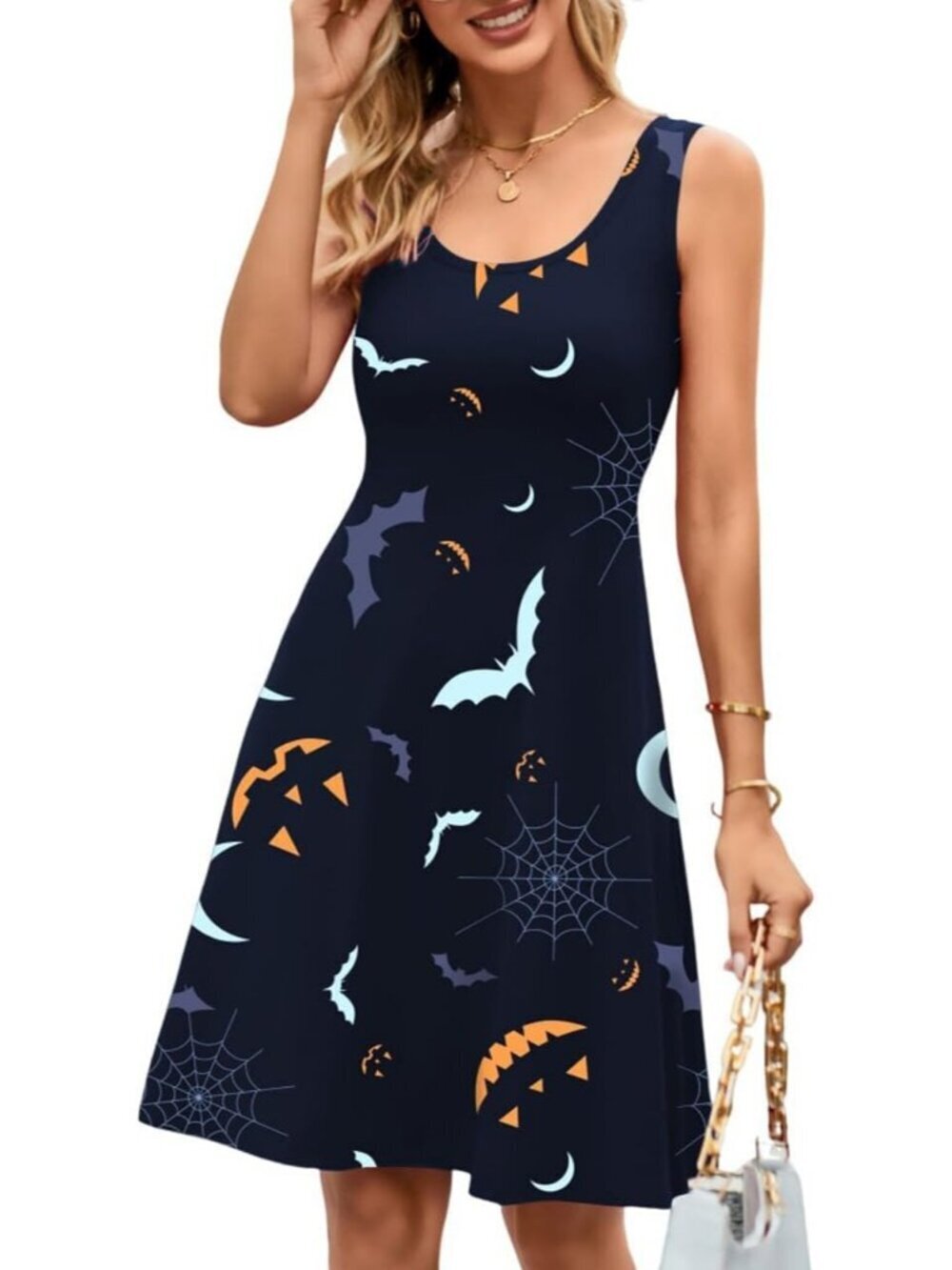 Women's Halloween High Stylish for Women A line Sleeveless Wide Midi Dress